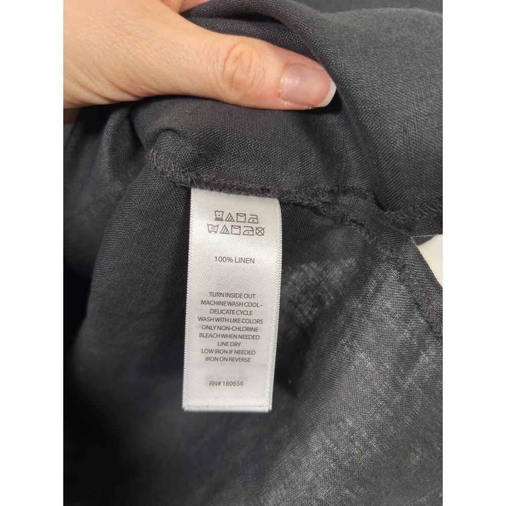 Tahari Button Up Shirt Womens XS Black Linen Short Sleeve Collared Flap Pockets - Picture 4 of 4